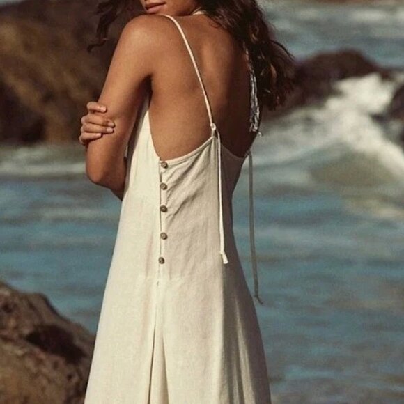 Free People Emmers Linen Midi Free-est Sleeveless Ivory Dress, Size XS,NWT - Picture 2 of 6